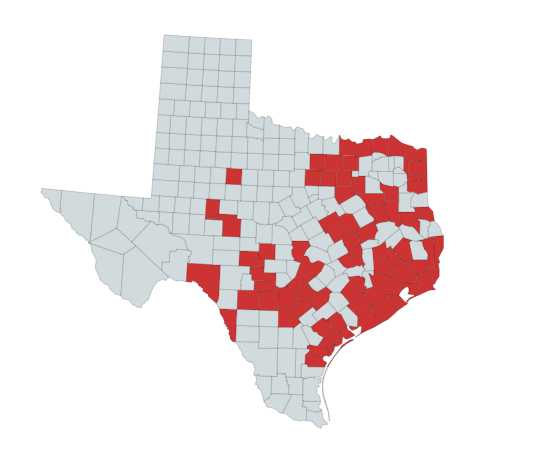 Map of the Cottonmouth Range in Texas