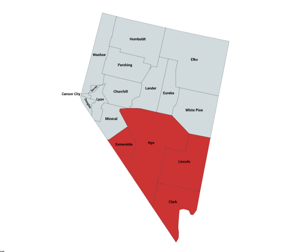 Map of the Mojave Desert Sidewinder Range in Nevada