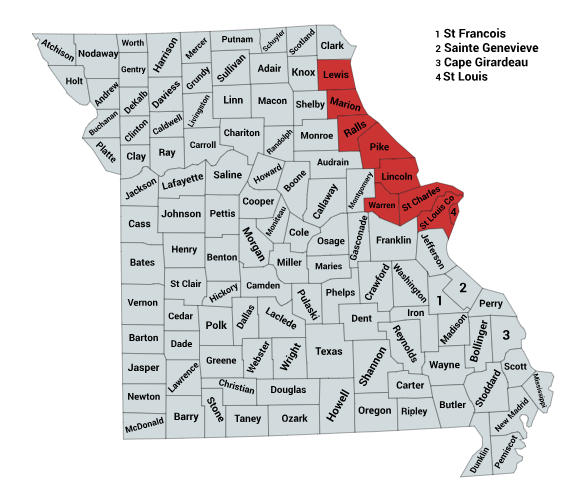 Map of the Eastern Massasauga Rattlesnake Range in Missouri.