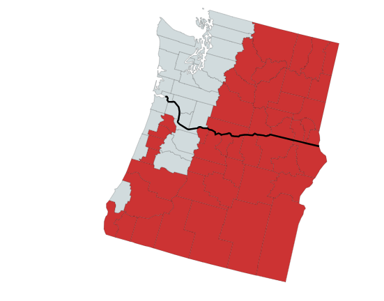 Map of the Northern Pacific Rattlesnake Range in Washington and Oregon