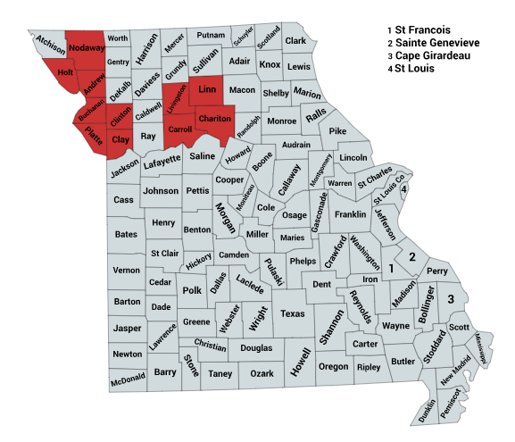 Map of the Western Massasauga Rattlesnake Range in Missouri.