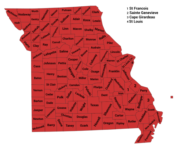 Map of the Timber Rattlesnake Range in Missouri