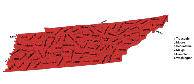 Map of the Copperhead Range in Tennessee