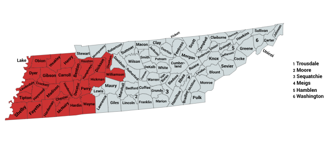 Map of the Cottonmouth Range in Tennessee