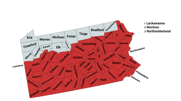 Map of the Eastern Copperheads Range in Pennsylvania