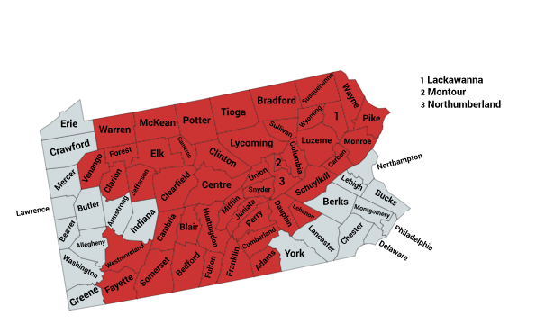 Map of the Timber Rattlesnake Range in Pennsylvania