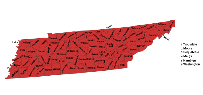 Map of the Timber Rattlesnake Range in Tennessee