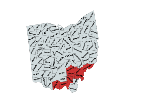 Map of the Copperhead Range in Ohio