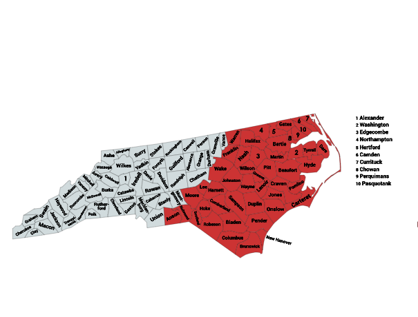 Map of the Cottonmouth Range in North Carolina