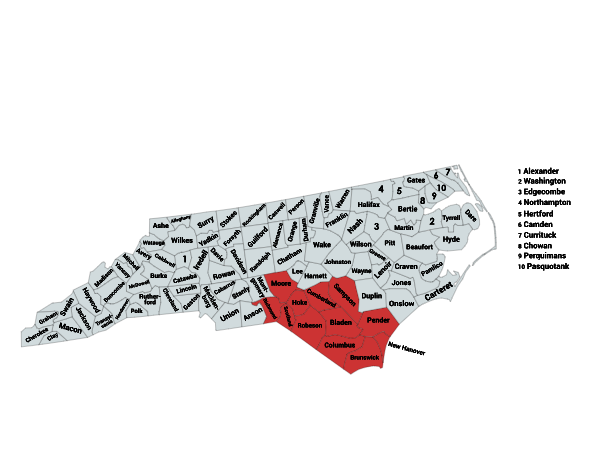 Map of the Eastern Coral Snake Range in North Carolina