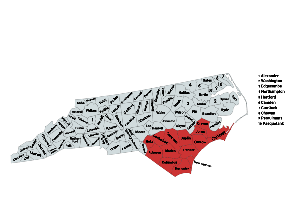 Map of the Eastern Diamondback Range in North Carolina