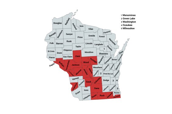 Map of the Eastern Massasauga Rattlesnake Range in Wisconsin