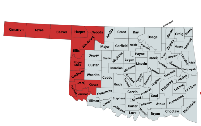 Map of the Prairie Rattlesnake Range in Oklahoma