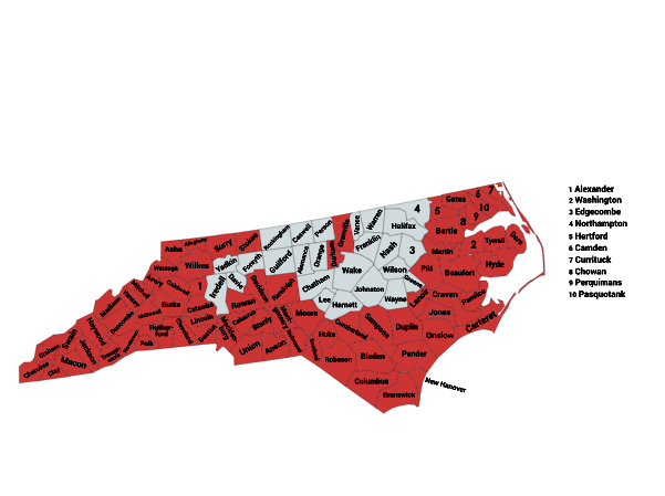 Map of the Timber Rattlesnake Range in North Carolina