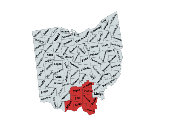 Map of the Timber Rattlesnake Range in Ohio