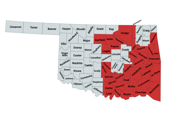 Map of the Timber Rattlesnake Range in Oklahoma