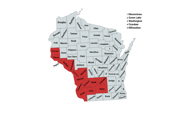 Map of the Timber Rattlesnake Range in Wisconsin