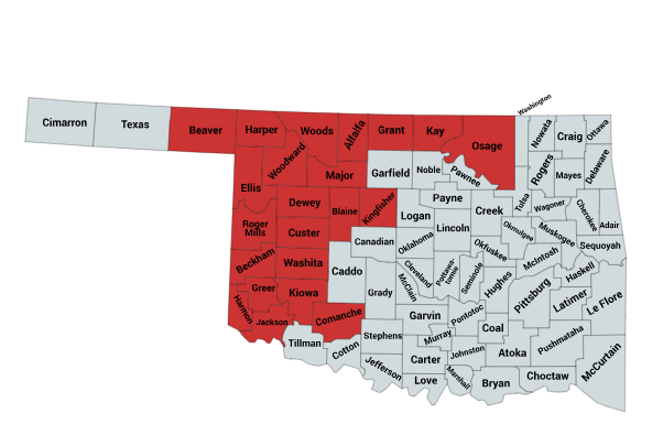 Map of the Western Massasauga Rattlesnake Range in Oklahoma