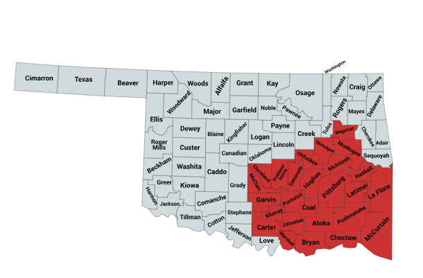 Map of the Western Pygmy Rattlesnake Range in Oklahoma