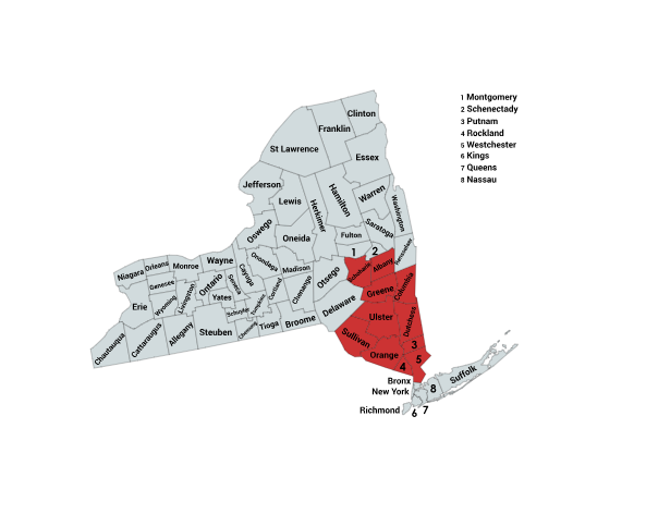 Map of the Copperhead Range in New York