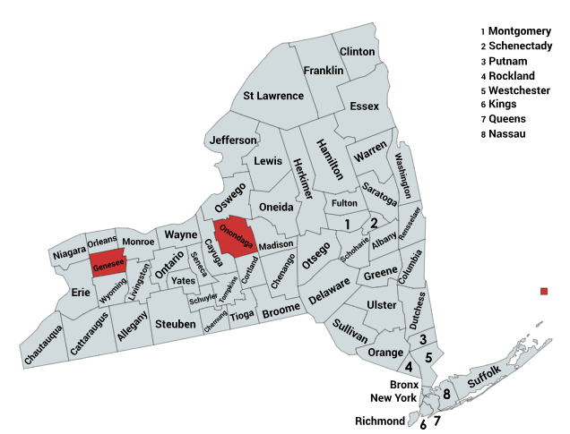 Map of the Massasauga Rattlesake Range in New York