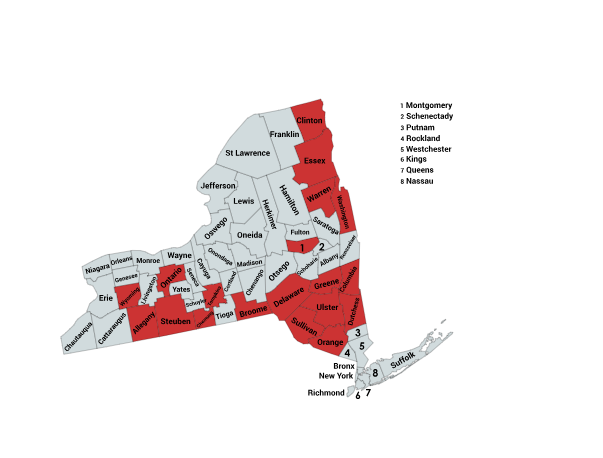 Map of the Timber Rattlesnake Range in New York