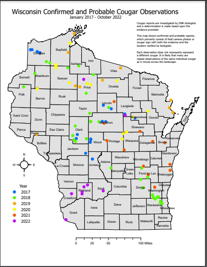 Wisconsin mountain lion map