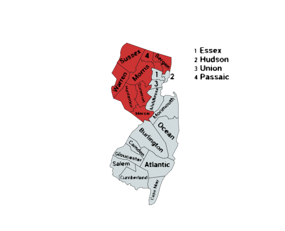 Map of the Eastern Copperhead Range in New Jersey