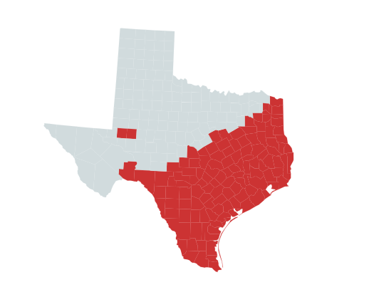 Map of the Coral snake Range in Texas